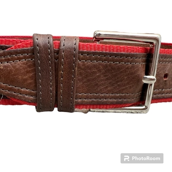 Fullum & Holt brown leather red webbing belt 34 - Picture 3 of 10